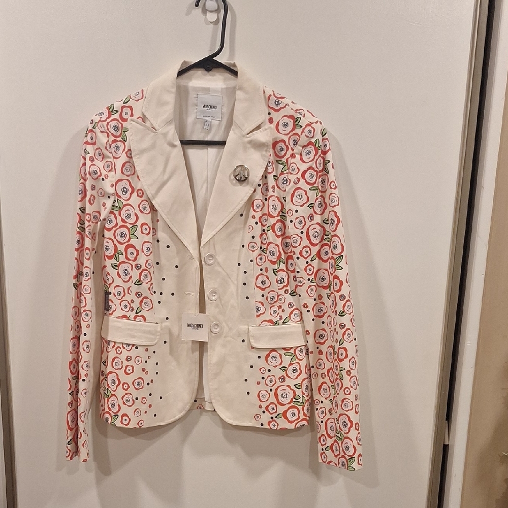 Moschino Cream and Red Blazer with Pattern